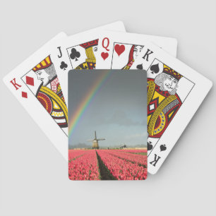 Arc-en-ciel, tulipes et cartes de jeu de moulin à
