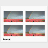 Arc en ciel, tulipes et moulin autocollant rectang (Feuille)