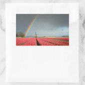 Arc en ciel, tulipes et moulin autocollant rectang (Sac)