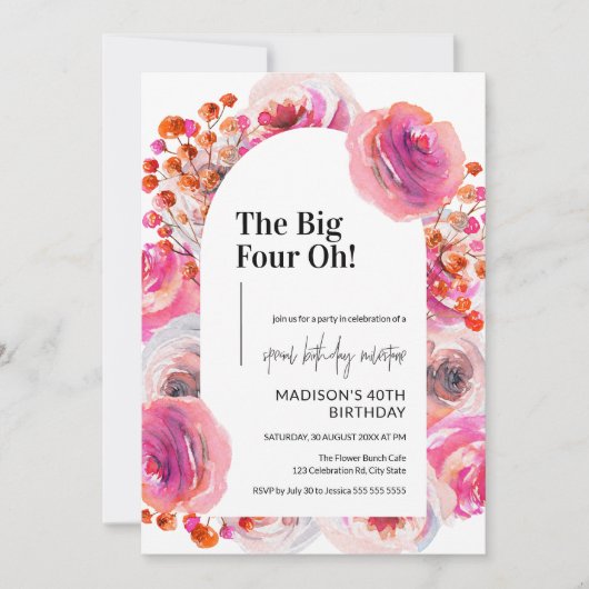 Arc floral 40e anniversaire Invitation pour femmes (Devant)