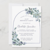Arc floral bleu Dusty 21e anniversaire Invitation (Devant)