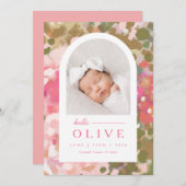 Arc floral Faire-part de naissance fille bébé (Devant / Derrière)