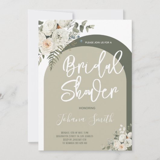 Arc gris blanc Floral nuptiale Invitation (Devant)