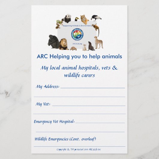 ARC handige contacten voor dieren Flyer (Voorkant)