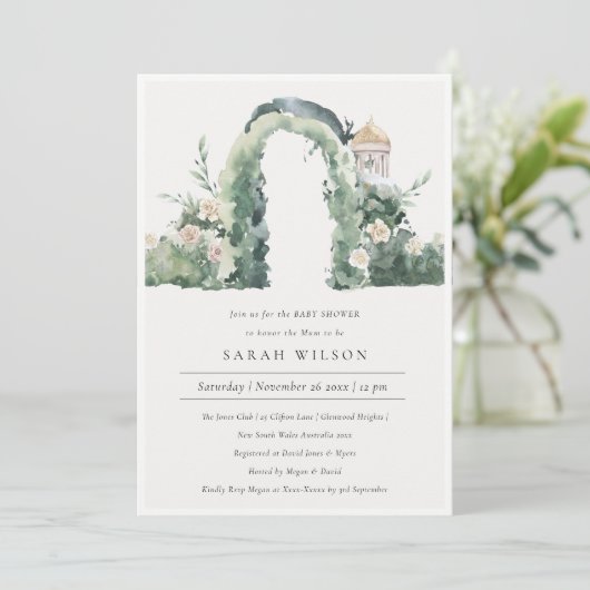 Arc Jardin Floral Baby shower Botanique Invitation (Debout devant)