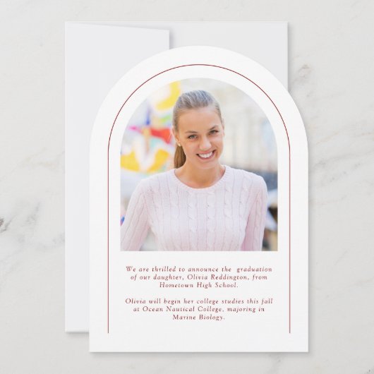 Arc minimal moderne 2 photo Red Grad Faire-part (Dos)