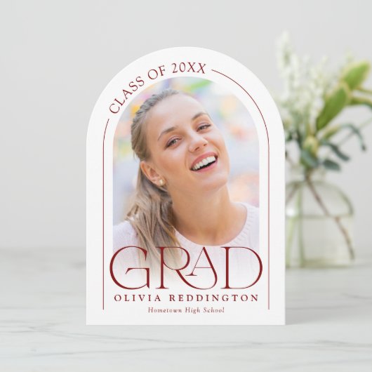 Arc minimal moderne 2 photo Red Grad Faire-part (Debout devant)