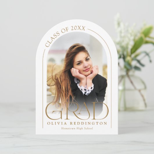 Arc minimal moderne Gold 2 Photo Grad Faire-part (Debout devant)
