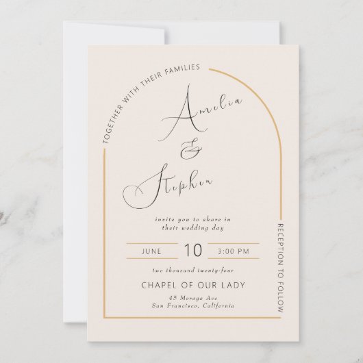 Arc moderne avec de vraies invitations de mariage (Devant)