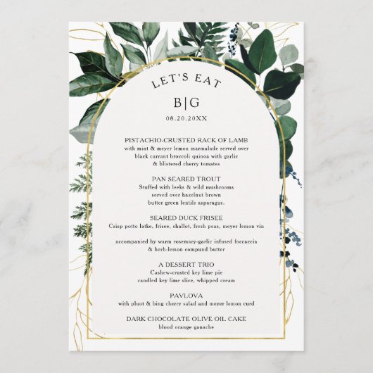 Arc moderne Botanic Greenery Menu mariage (Devant)