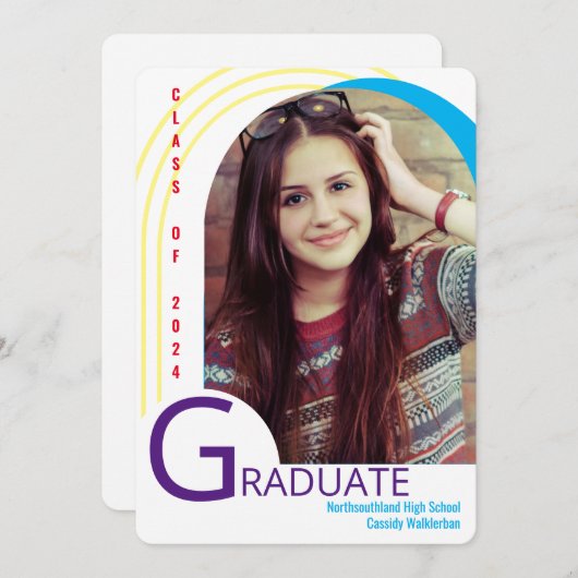 Arc moderne Colorful Photo Graduation Faire-part (Devant / Derrière)