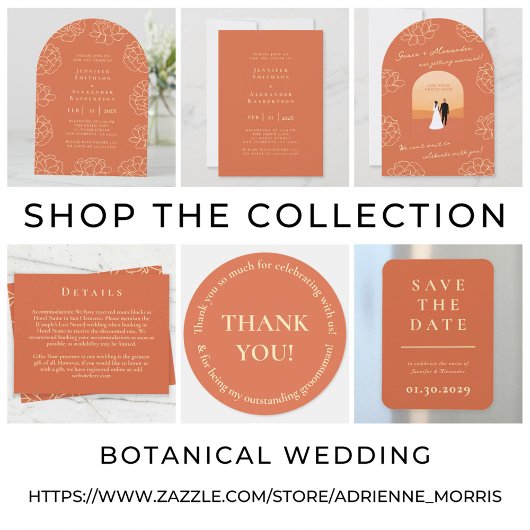 Arc moderne Faire-part de mariage botanique orange