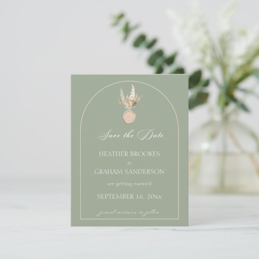 Arc moderne Sage mariage vert Enregistrer la carte (Debout devant)