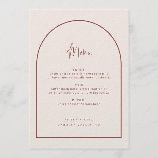 Arc Moderne Script Minimal Terracotta Menu Mariage (Devant)