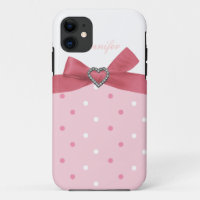 Arc rose avec le coque iphone de point de polka
