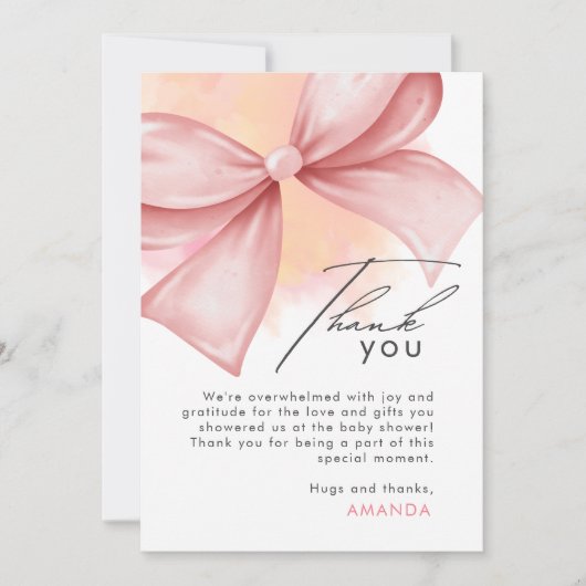 Arc rose Baby shower moderne Carte de remerciement (Devant)