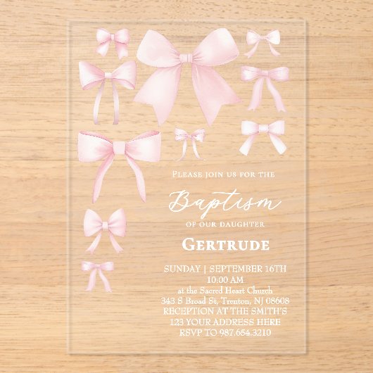 arc rose Baptême Invitation (Recto)