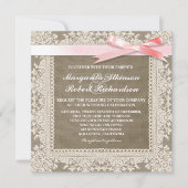Arc rose en dentelle blanche et burap invitations (Devant)