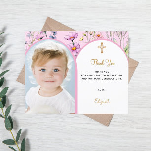 Arc rose floral fille Baptême Carte de remerciemen