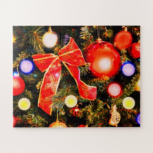 Arc rouge de Noël et baubles Puzzle (Horizontal)