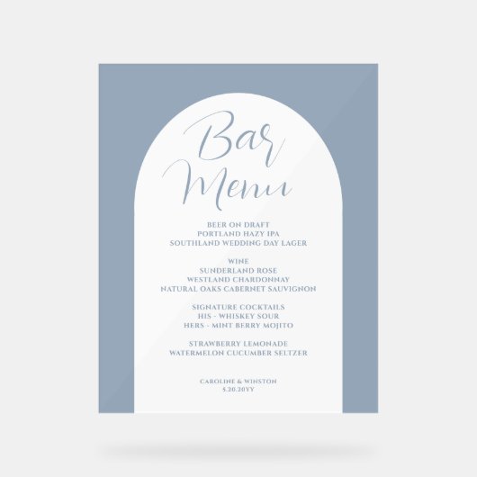 Arc Simple Élégant, Gris, Bar Mariage Menu Boire (Recto)