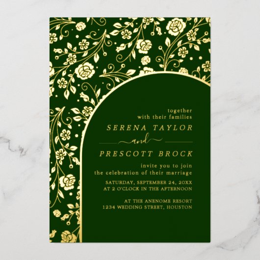 Arc vert moderne Mariage Real Foil Invitation (Recto)