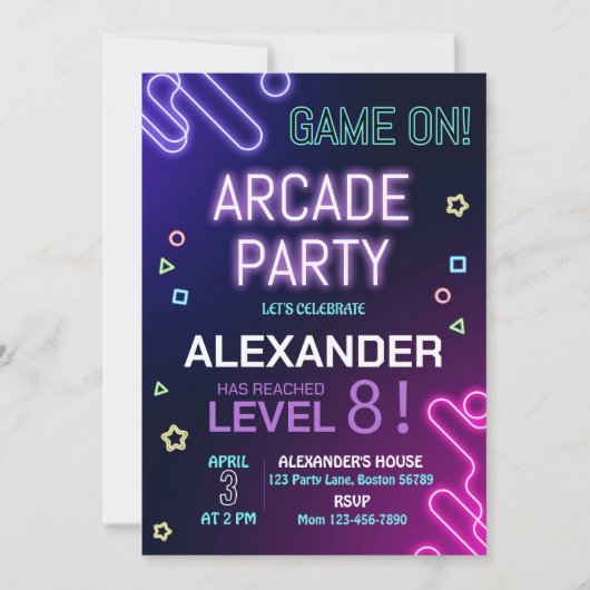 Arcade Anniversaire Invitation Gamer Invitation Je (Devant)