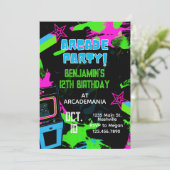 Arcade Birthday Gaming Party Glow Neon 80's Kaart (Staand voorkant)