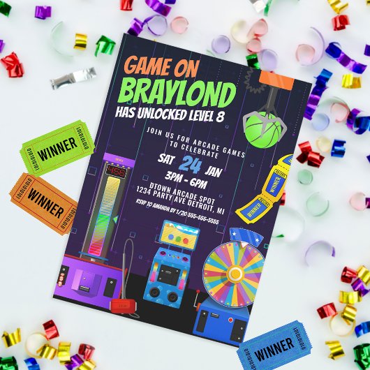 Arcade Birthday Party Invitation Kaart