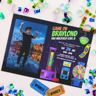Arcade Birthday Party Photo Invitation Kaart