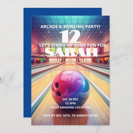 Arcade Bowling Anniversaire Invitation (Devant / Derrière)