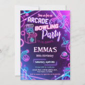Arcade Bowling Neon Verjaardagsfeestje Kaart (Voorkant)