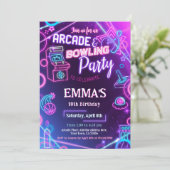 Arcade Bowling Neon Verjaardagsfeestje Kaart (Staand voorkant)