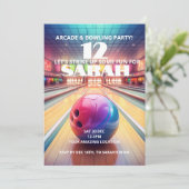 Arcade Bowling Verjaardag Uitnodiging (Staand voorkant)