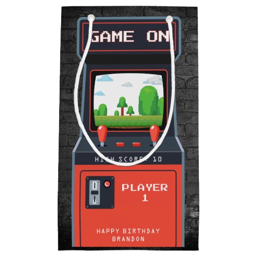 Arcade Game Machine Retro Brick Verjaardagsfeest Klein Cadeauzakje (Voorkant)