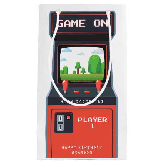 Arcade Game Machine Retro Verjaardagsfeest Klein Cadeauzakje (Voorkant)