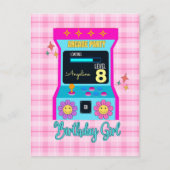 Arcade Game Retro Verjaardagsfeestje Blauw Roze Briefkaart (Voorkant)