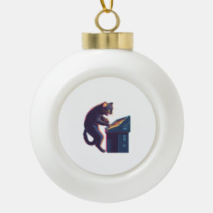 Arcade Meowster – Nostalgische gamer kat Keramische Bal Ornament