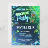 Arcade Neon Glow verjaardagsfeestje Kaart (Voorkant)