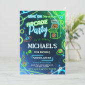 Arcade Neon Glow verjaardagsfeestje Kaart (Staand voorkant)