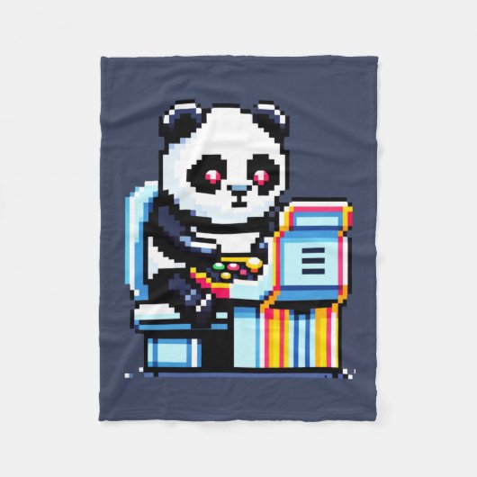 Arcade Panda Gamer - Retro Pixel Art Gaming Design Fleece Deken (Voorkant)