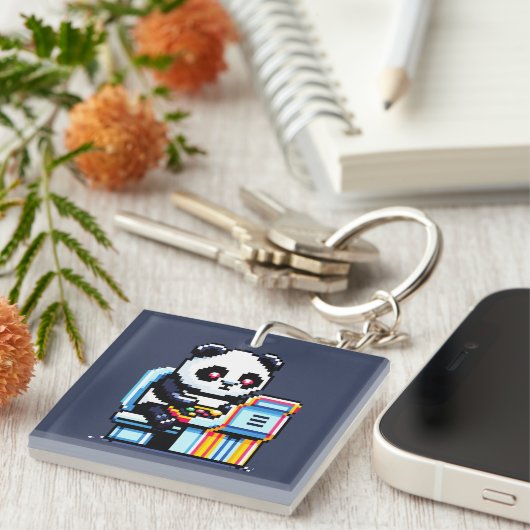 Arcade Panda Gamer - Retro Pixel Art Gaming Design Sleutelhanger (Voorkant Rechts)