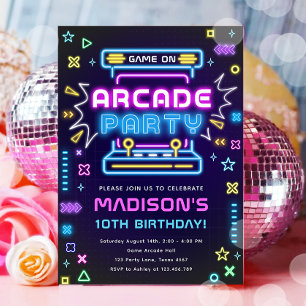 Arcade Party Glow Neon-videogame op de verjaardag  Kaart