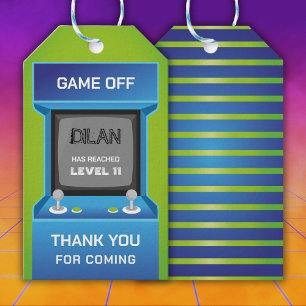Arcade-verjaardag, gamer-verjaardagsuitnodiging cadeaulabel