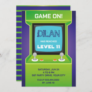 Arcade-verjaardag, gamer-verjaardagsuitnodiging, g kaart