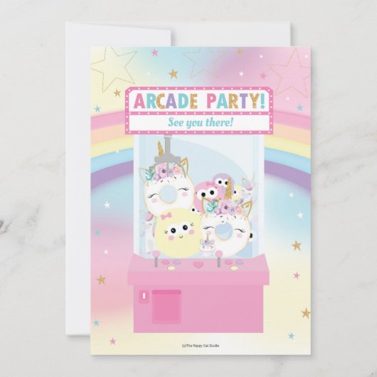 Arcade Verjaardagsfeestje Meisje Rainbow Eenhoorn Kaart (Achterkant)