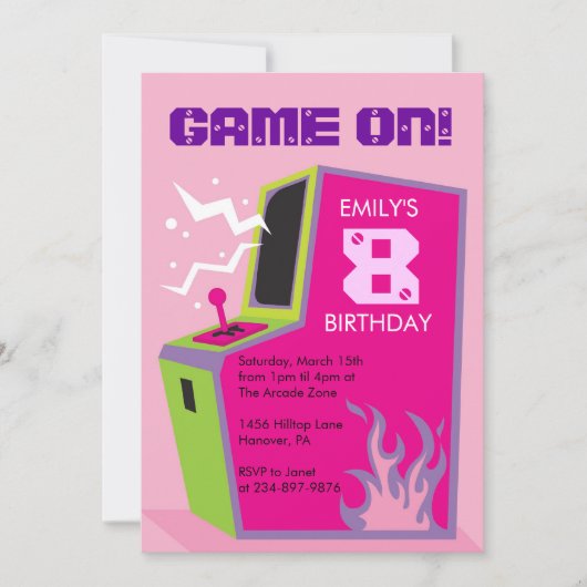 Arcade Video Game Invitations de fête d'anniversai (Devant)