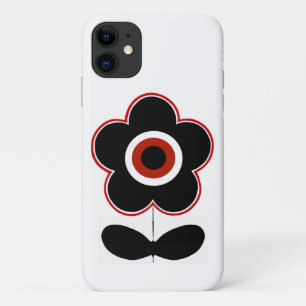 Arcades Retro Black Red Flower Power-draagtas iPhone 11 Hoesje