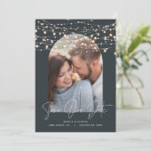 Arch 1 foto string licht script modern bruiloft save the date (Staand voorkant)
