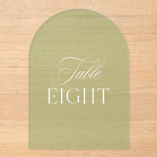 Arch Acryl Sage Groene Trouwtafel Acht Nummer Acryl Uitnodigingen (Voorkant)